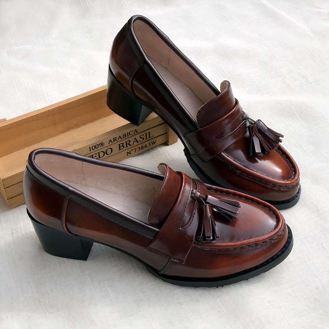 Mocassins en cuir à talon moyen pour femme