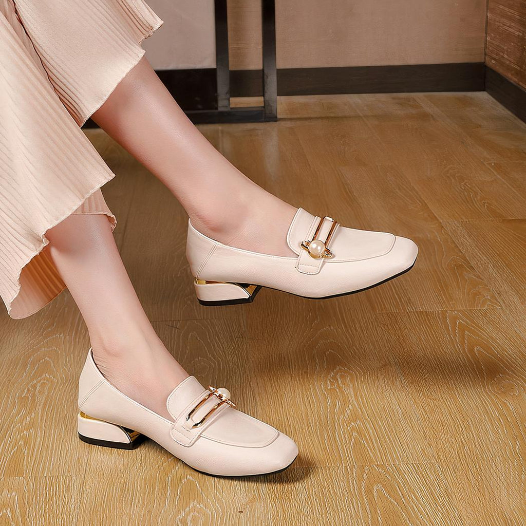 Mocassins en cuir à talons épais et carré pour femmes