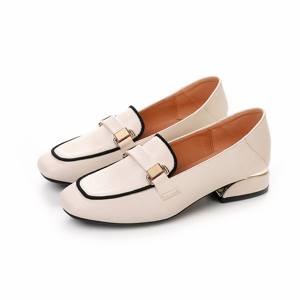 Mocassins en cuir à talons épais et carré pour femmes