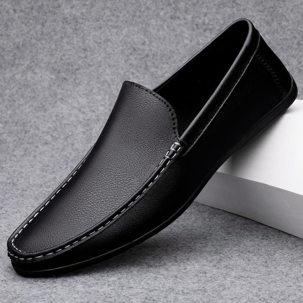 mocassin noir en cuir pour homme