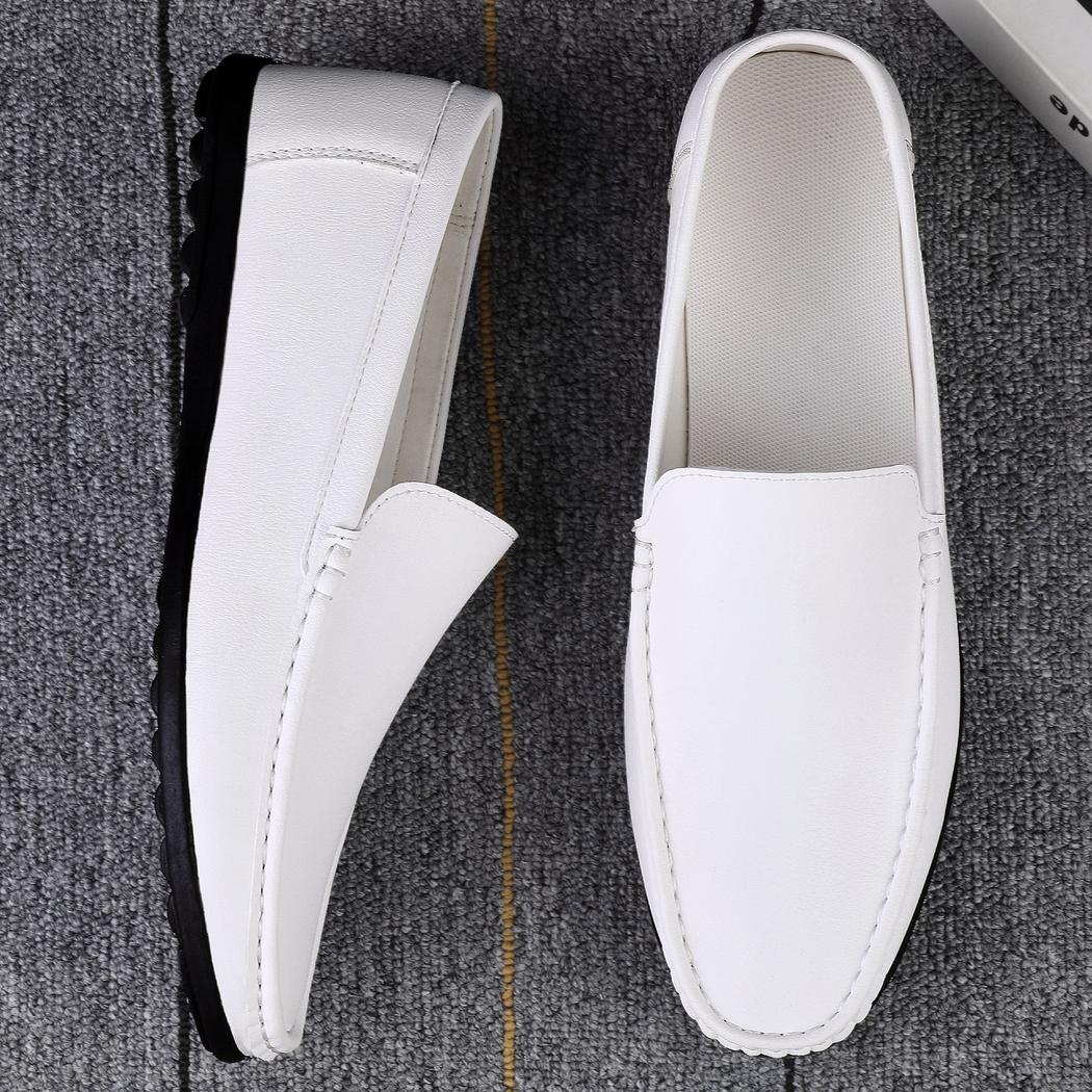 mocassin blanc en cuir pour homme