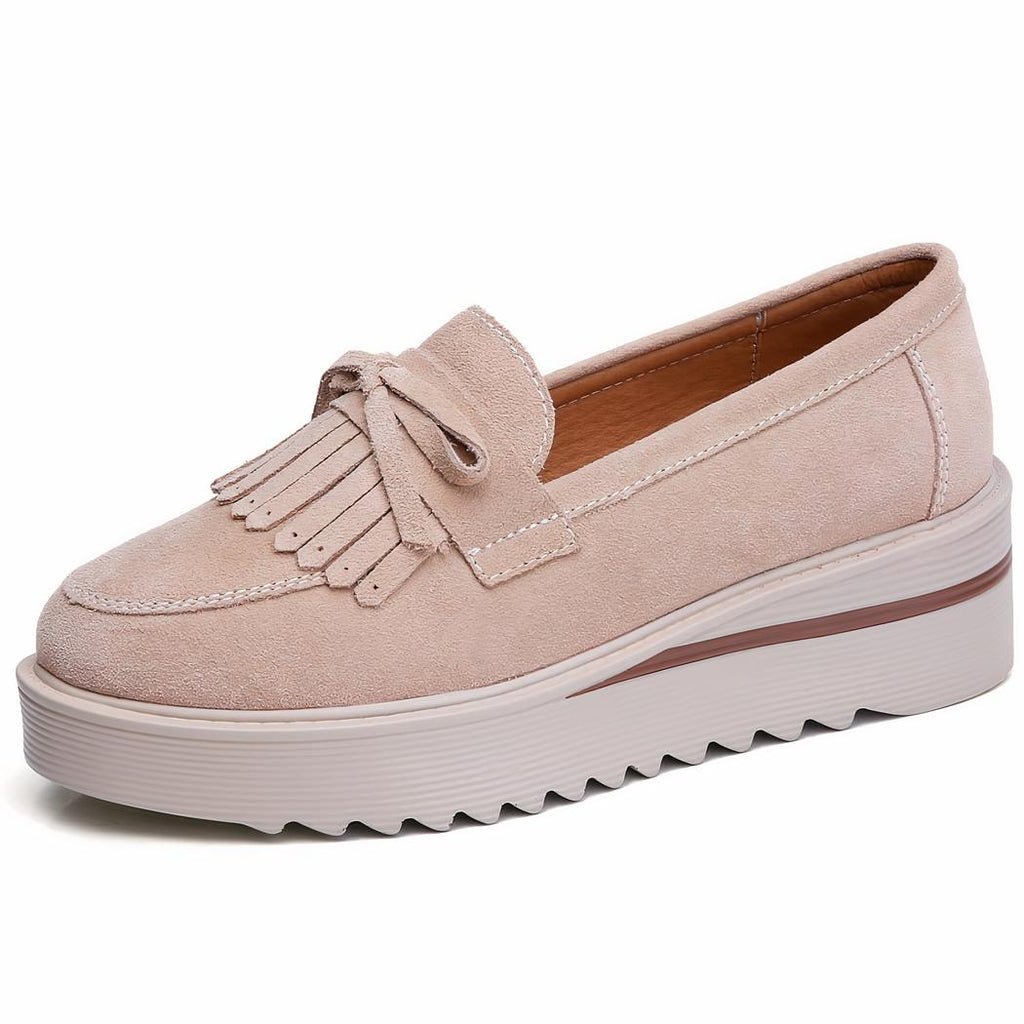 Mocassins daim à plateforme compensée