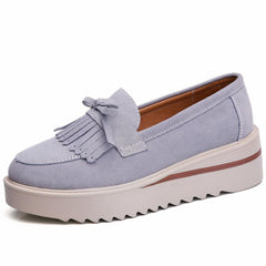 Mocassins daim à plateforme compensée, Gris