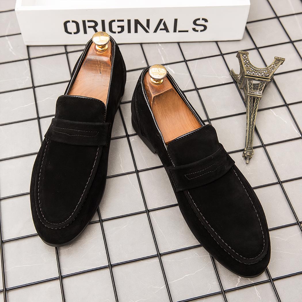 Mocassins en daim à talon carré pour hommes