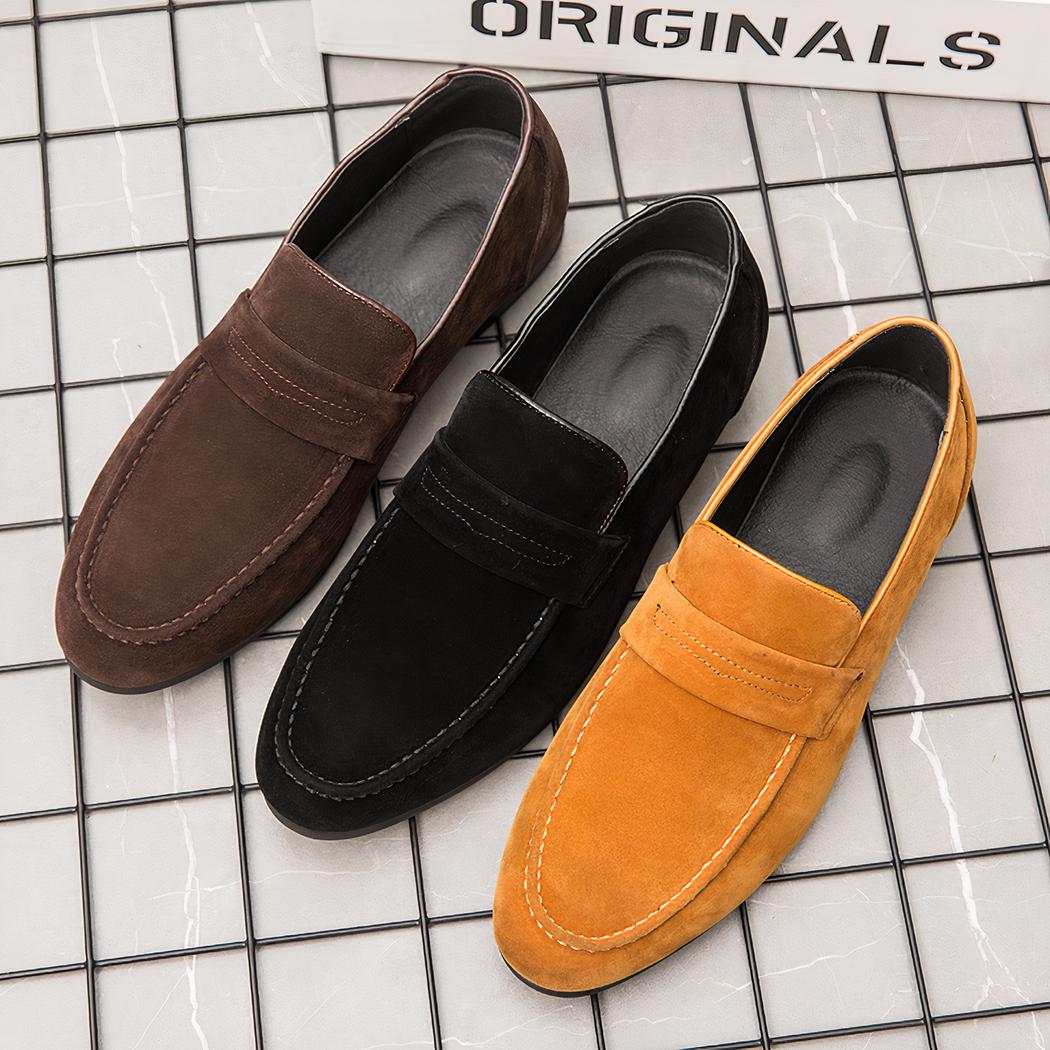 Mocassins en daim à talon carré pour hommes