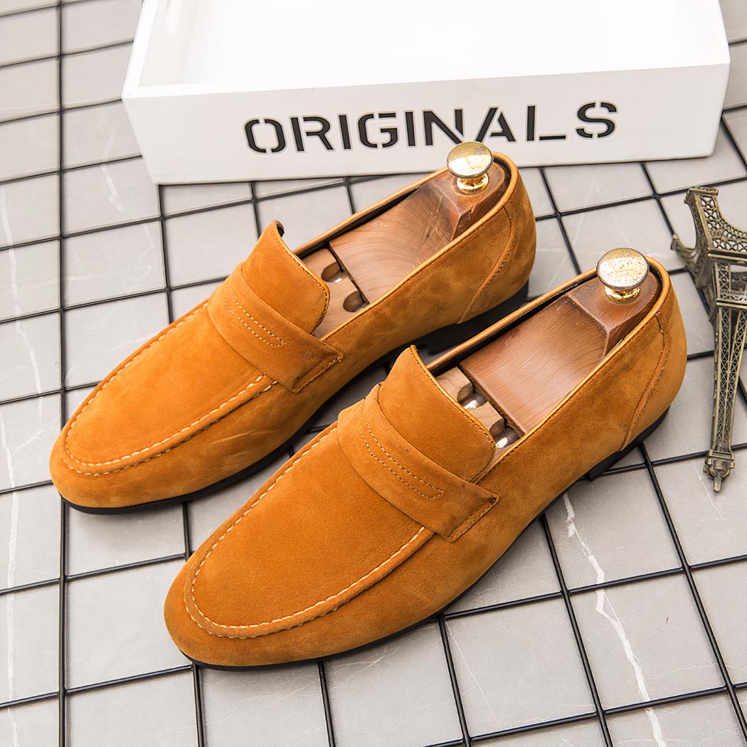 Mocassins en daim à talon carré pour hommes