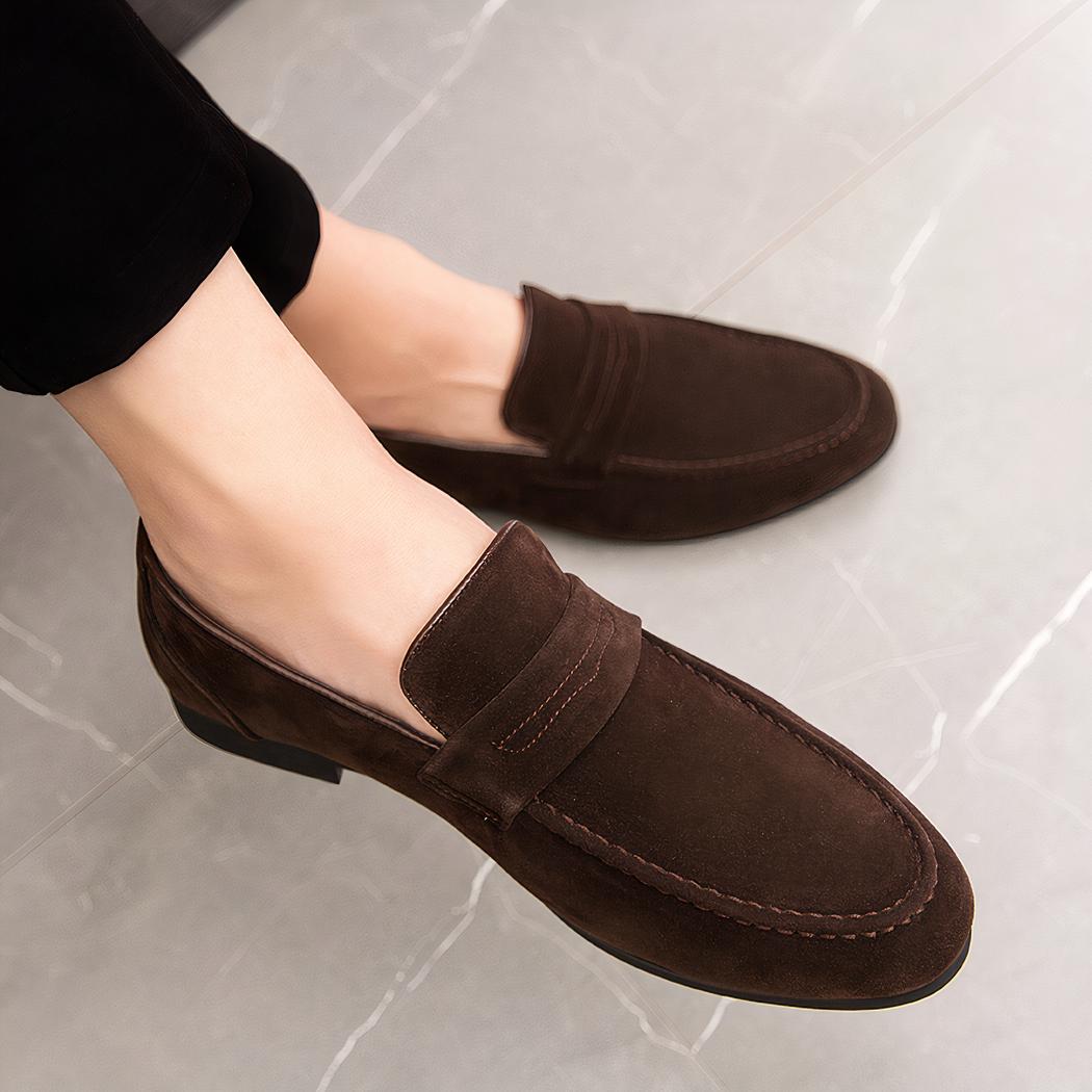 Mocassins en daim à talon carré pour hommes