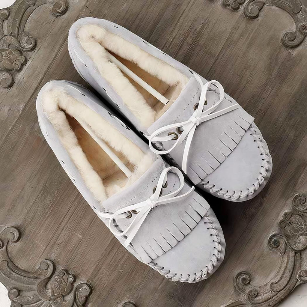 Mocassins en daim fourré à noeud pour femmes