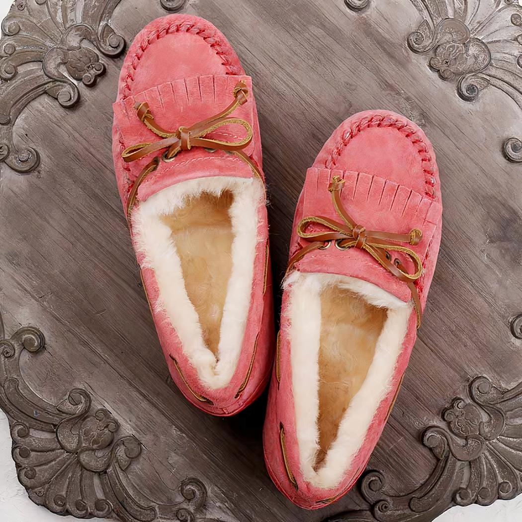 Mocassins en daim fourré à noeud pour femmes