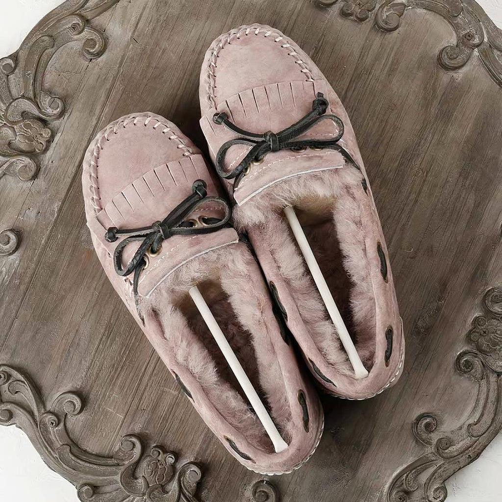 Mocassins en daim fourré à noeud pour femmes