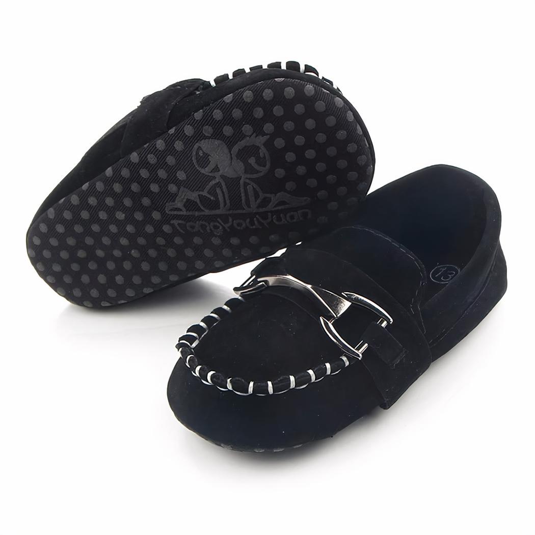 Mocassins effet daim souple avec mors argentés pour bébé garçon