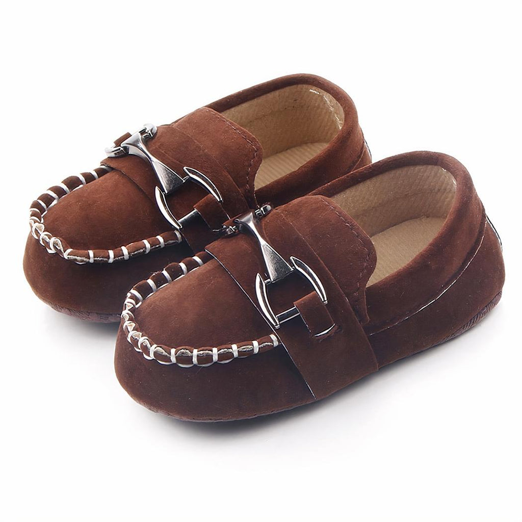 Mocassins effet daim souple avec mors argentés pour bébé garçon