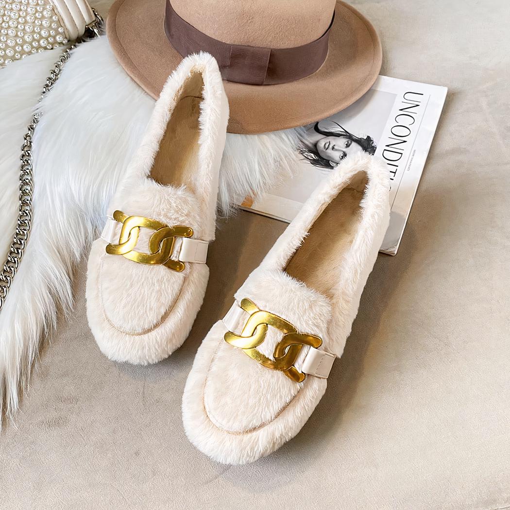 mocassin blanc à chaine pour femme