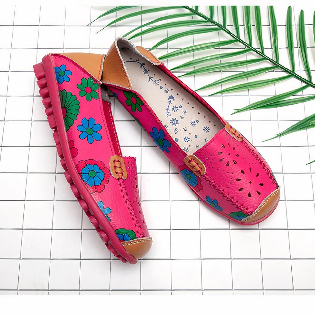 Mocassins en cuir à motifs floraux pour femme