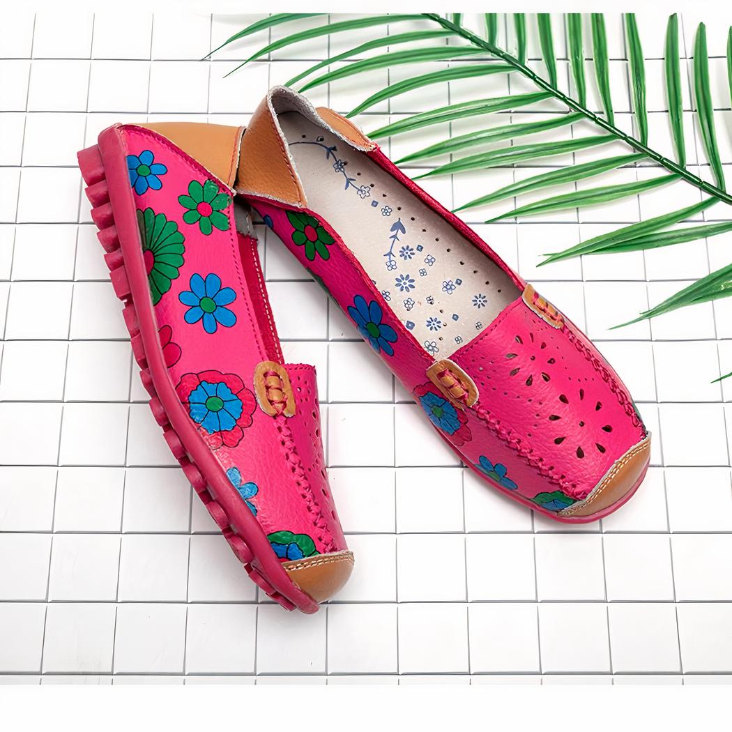 Mocassins en cuir à motifs floraux pour femme