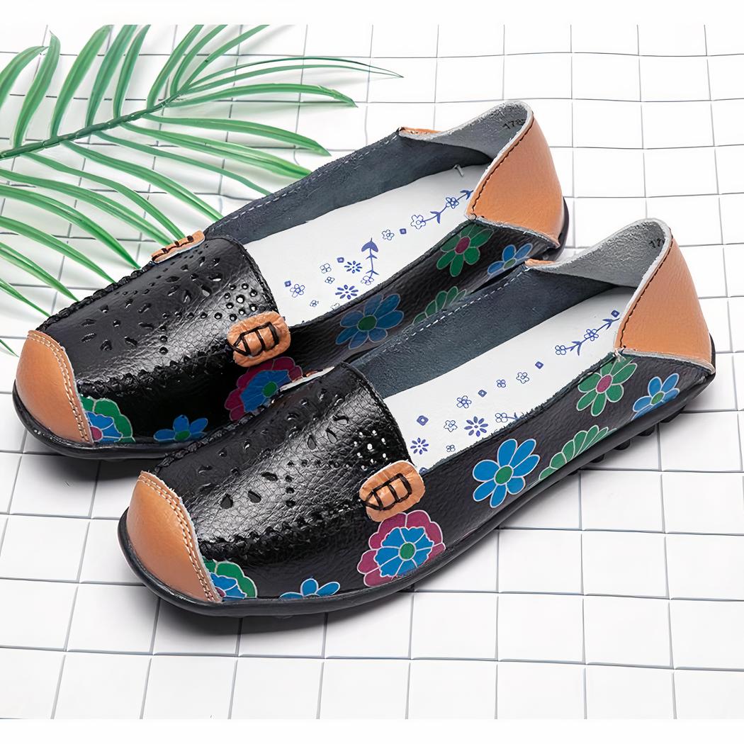 Mocassins en cuir à motifs floraux pour femme