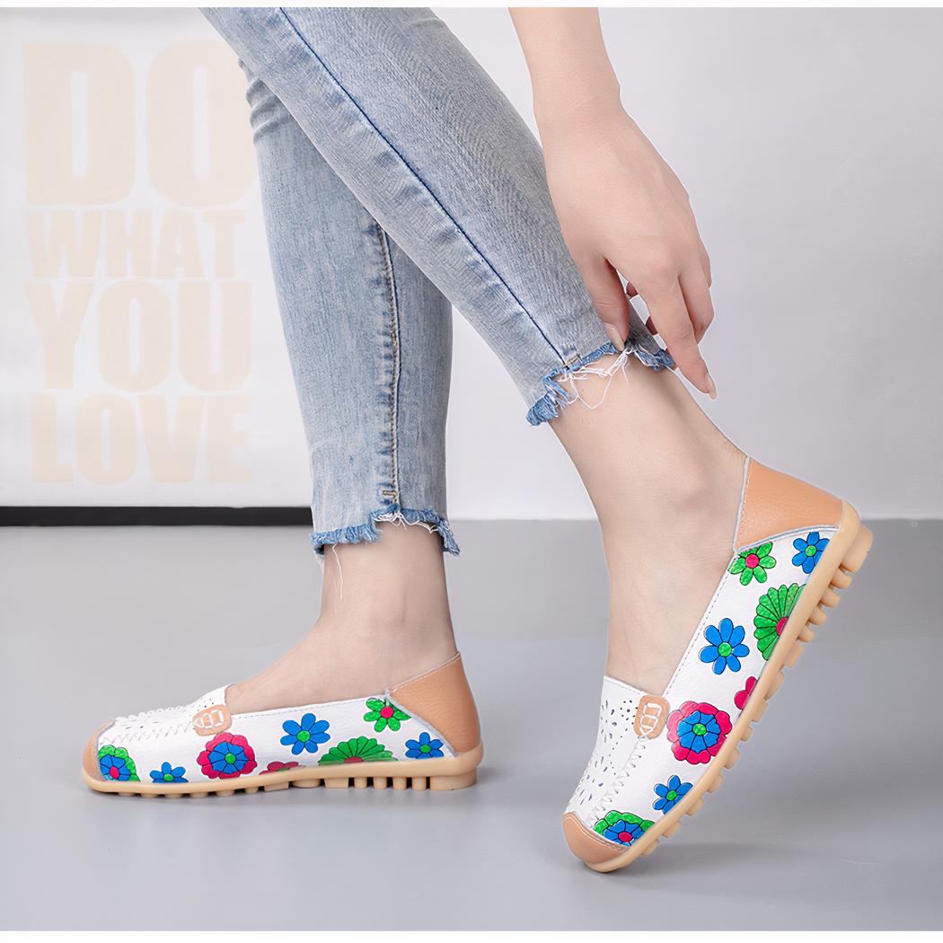 Mocassins en cuir à motifs floraux pour femme