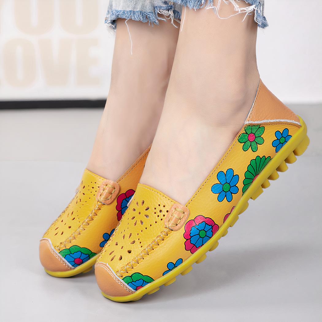 Mocassins en cuir à motifs floraux pour femme