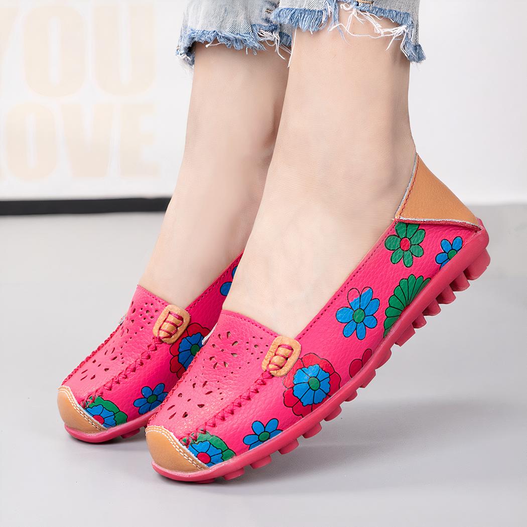 Mocassins en cuir à motifs floraux pour femme