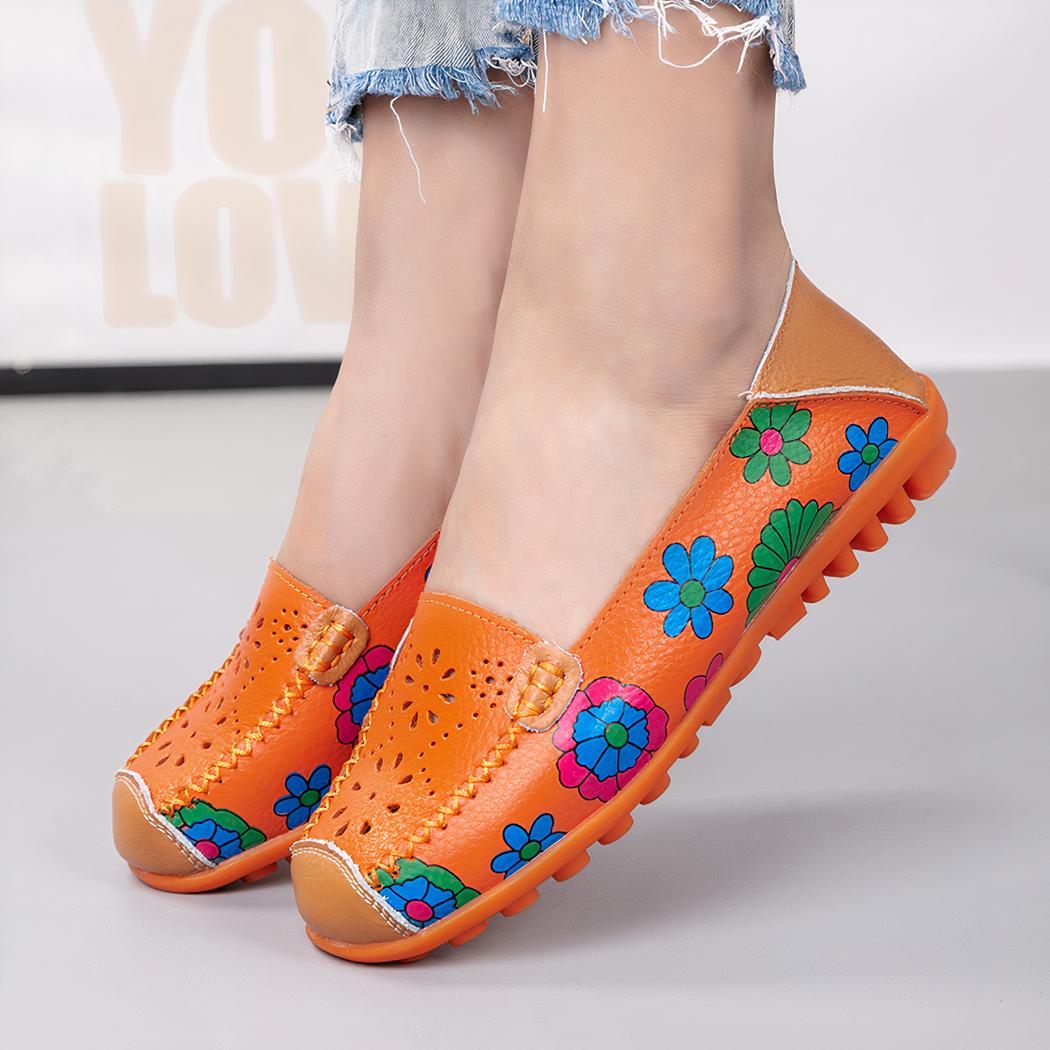 Mocassins en cuir à motifs floraux pour femme