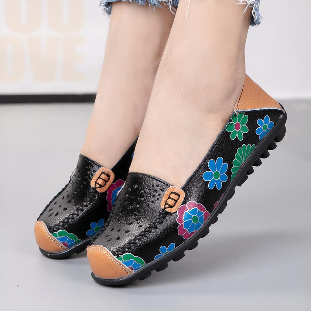 Mocassins en cuir à motifs floraux pour femme