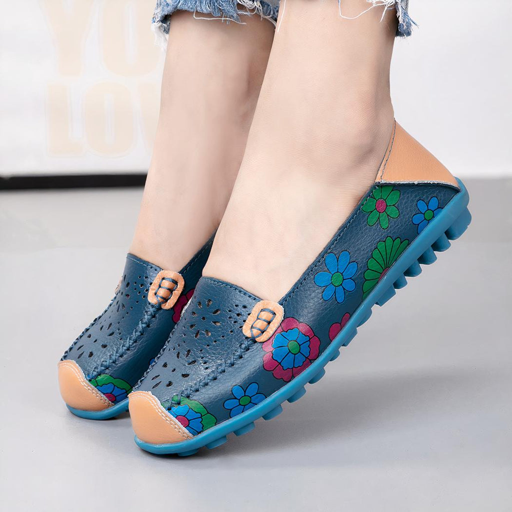 Mocassins en cuir à motifs floraux pour femme