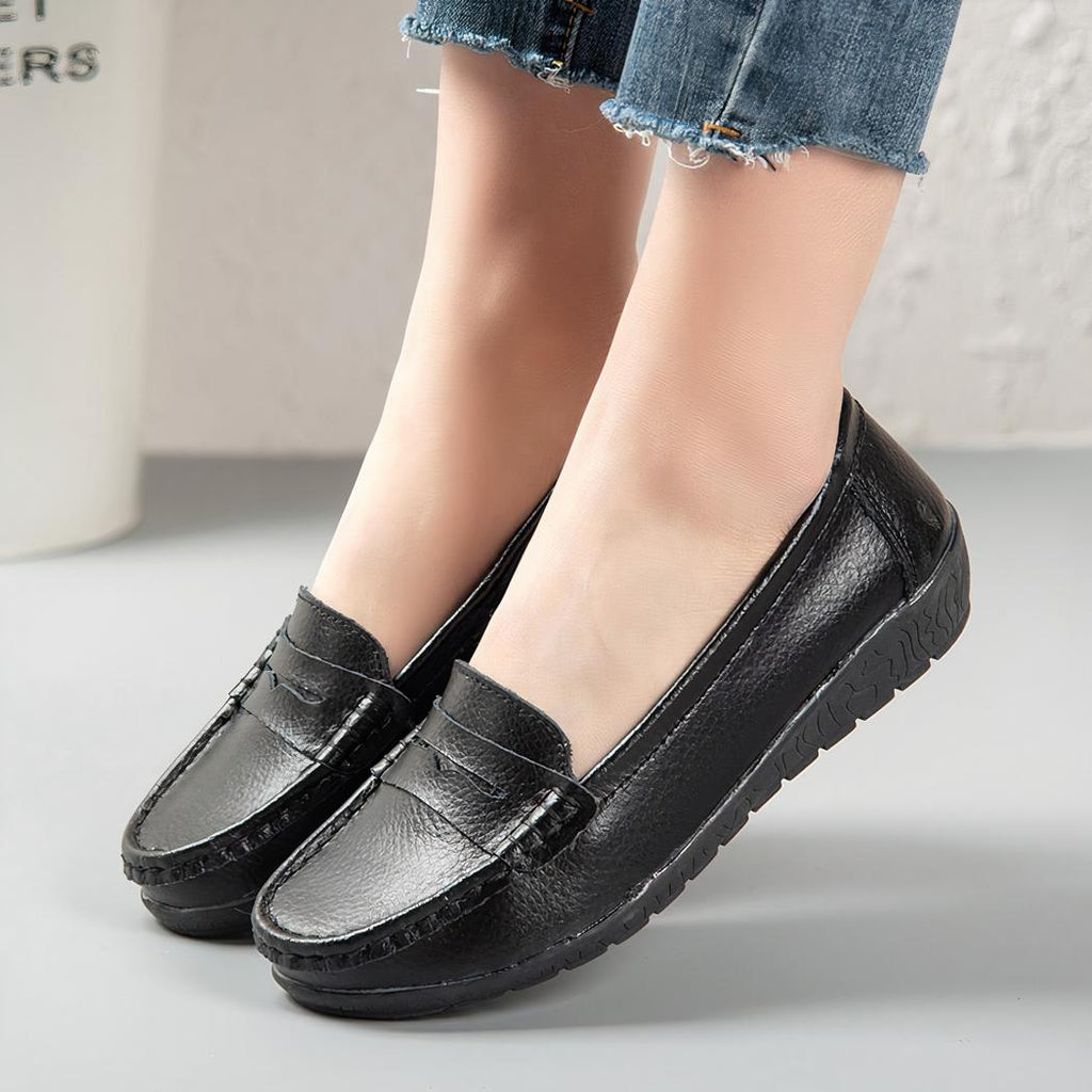 Mocassins faciles à enfiler en cuir pour femmes