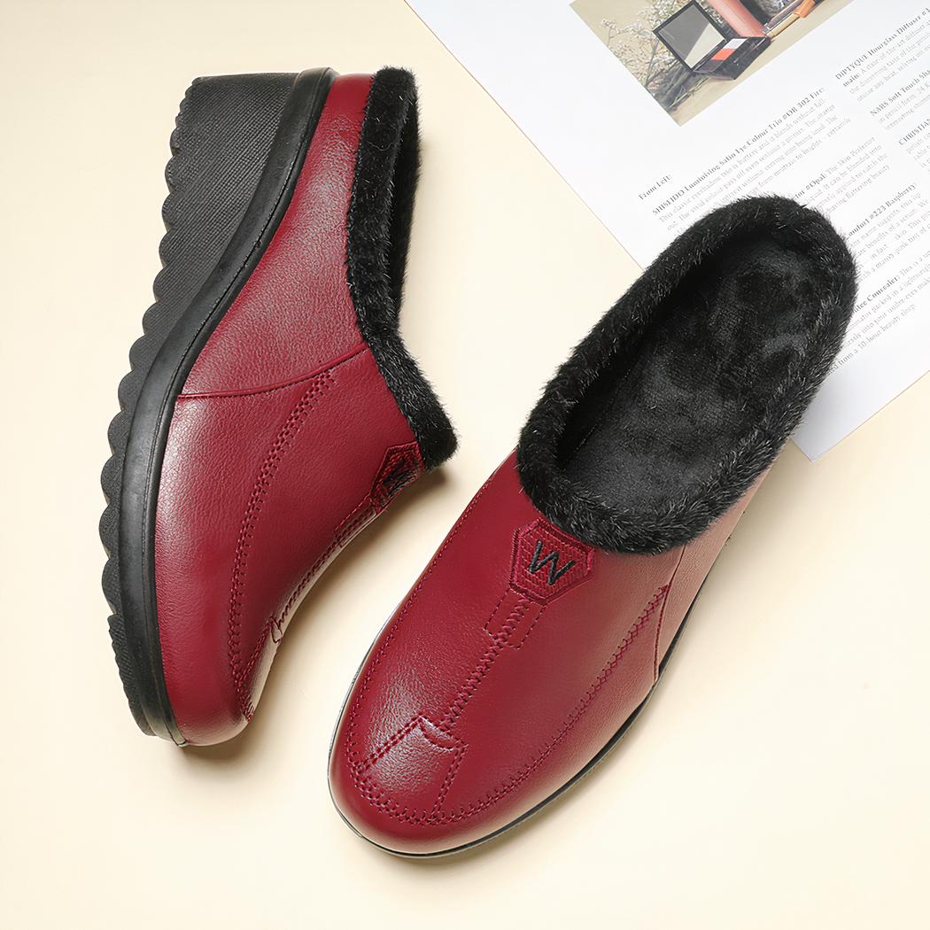 Mocassins fourrés à semelles compensées faciles à enfiler pour femme