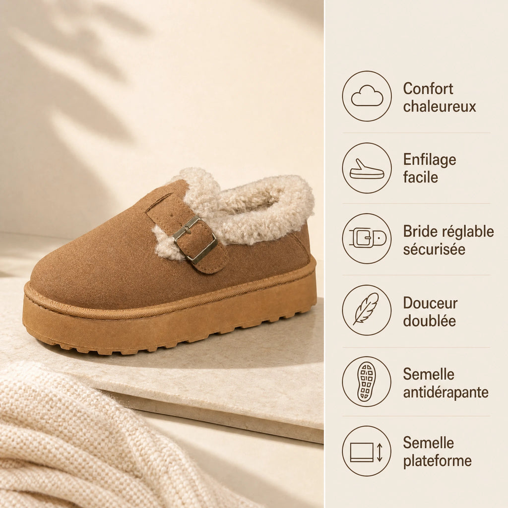 Mocassins fourrés femme à boucle avec semelle épaisse - Bénéfices produit