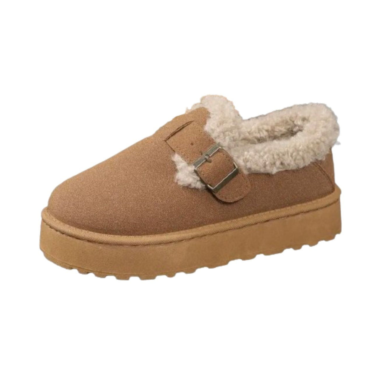 Mocassins fourrés femme à boucle avec semelle épaisse
