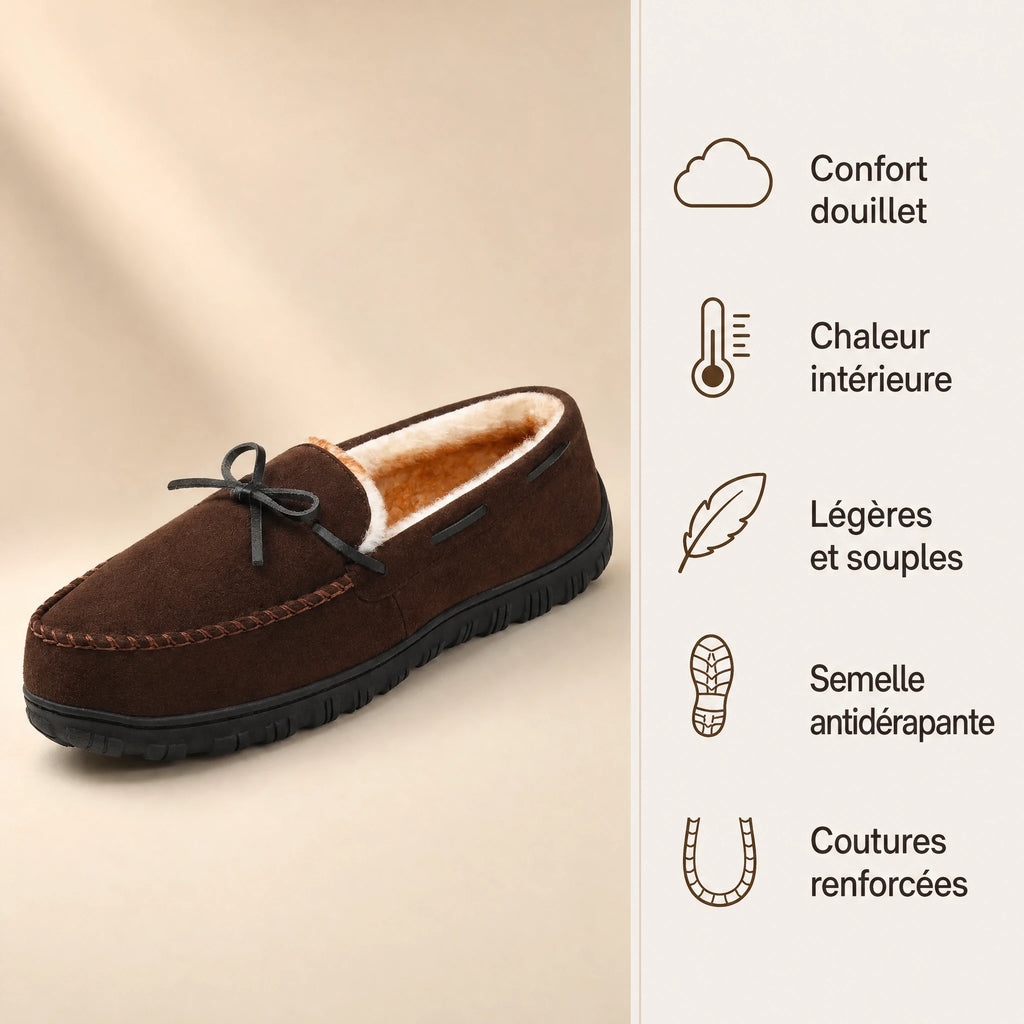 Mocassins fourrés homme doublure chaude et semelle antidérapante - Bénéfices produit