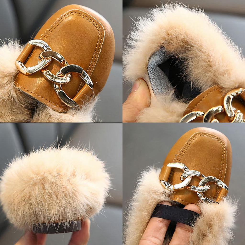mocassin marron en fourrure pour fille