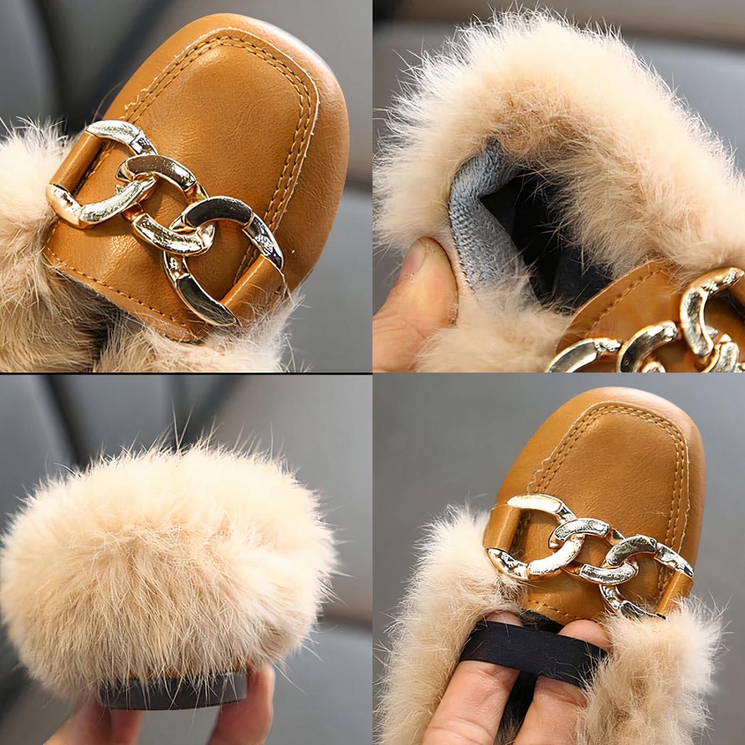 mocassin marron en fourrure pour fille