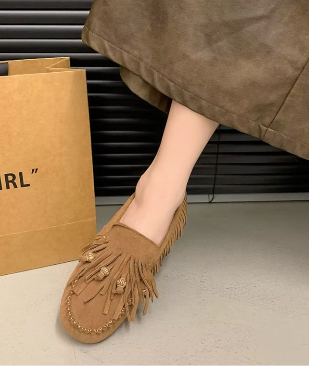 Mocassins À Franges En Daim Pour Femme