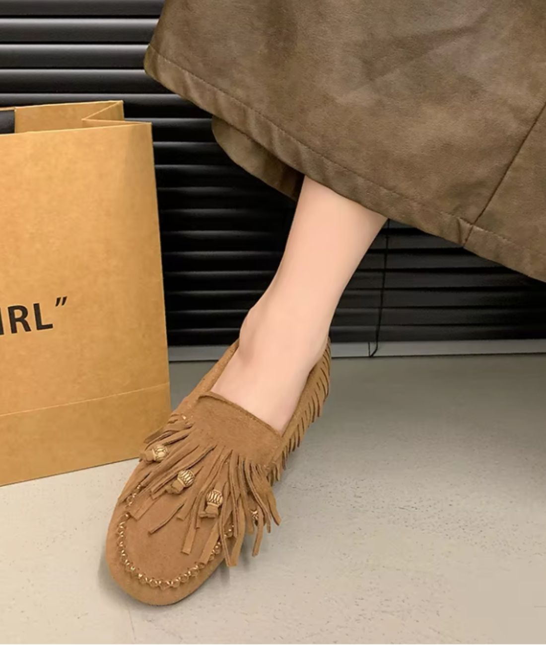 Mocassins À Franges En Daim Pour Femme
