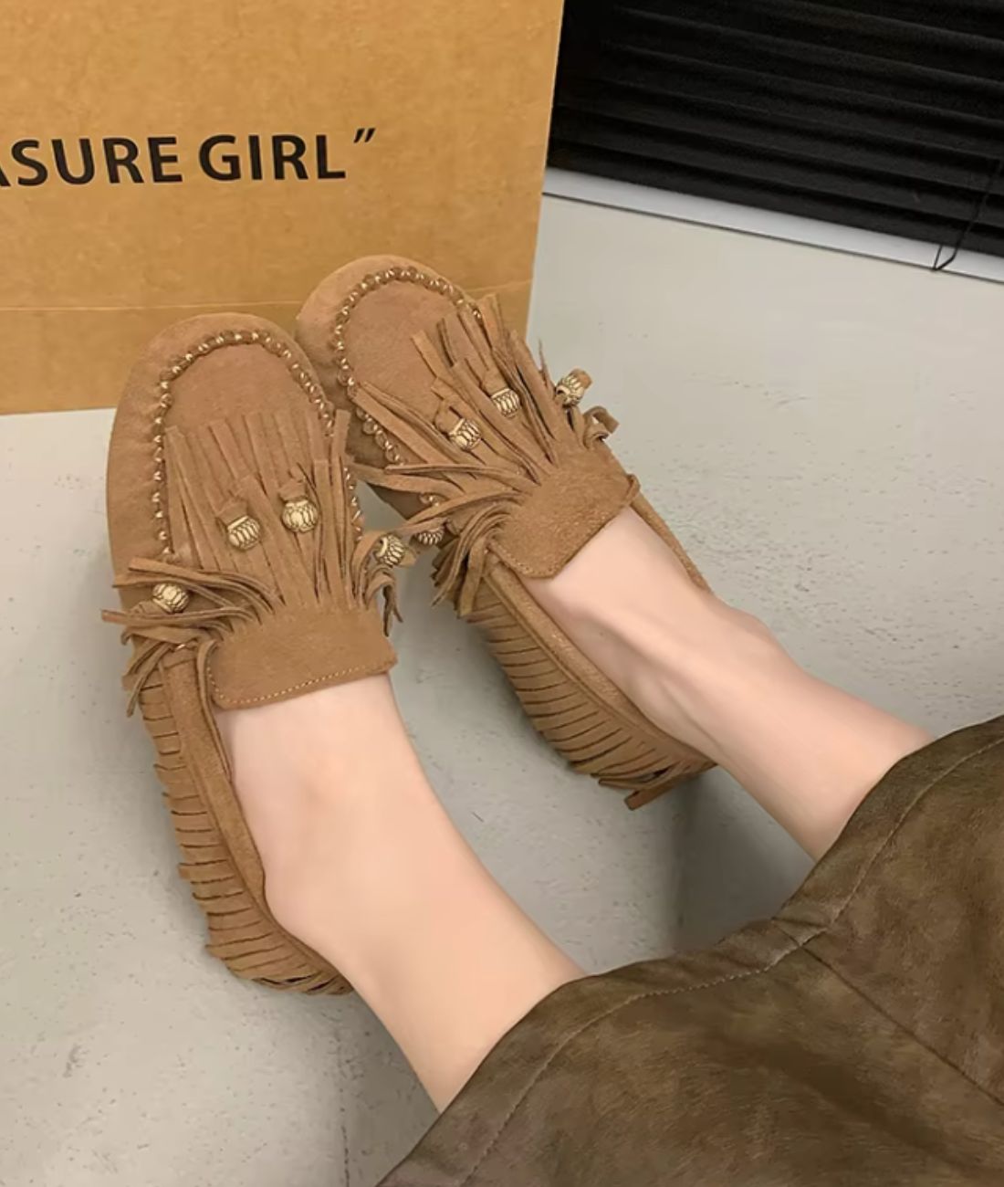 Mocassins À Franges En Daim Pour Femme