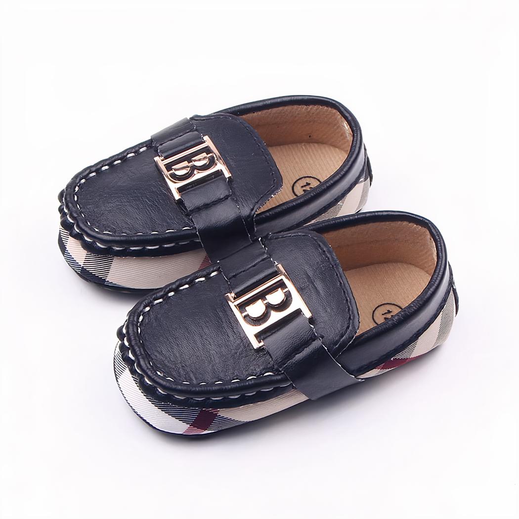Mocassins habillés souples à carreaux et décoration dorée pour bébé