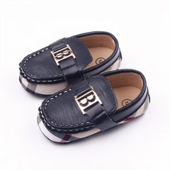Mocassins habillés souples à carreaux et décoration dorée pour bébé, Noir