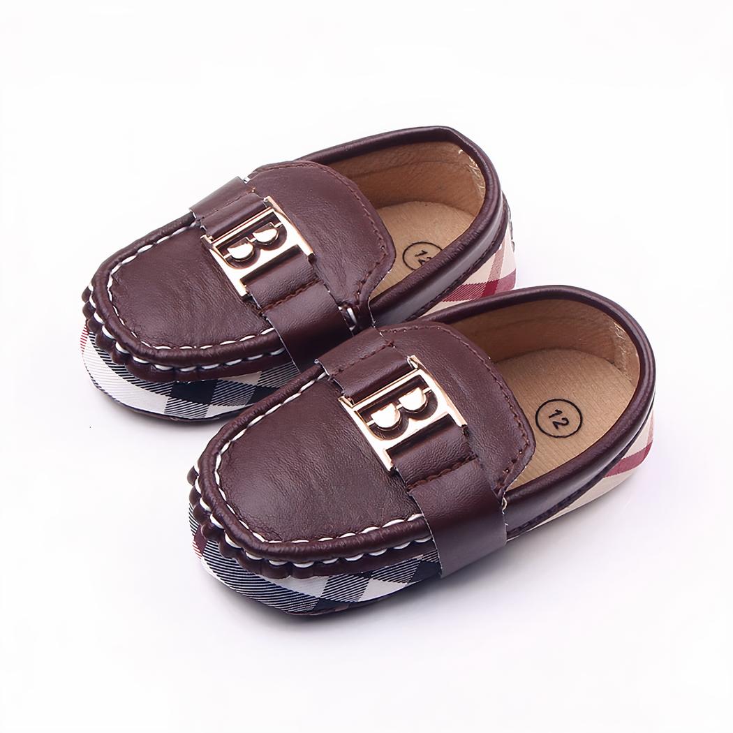 Mocassins habillés souples à carreaux et décoration dorée pour bébé
