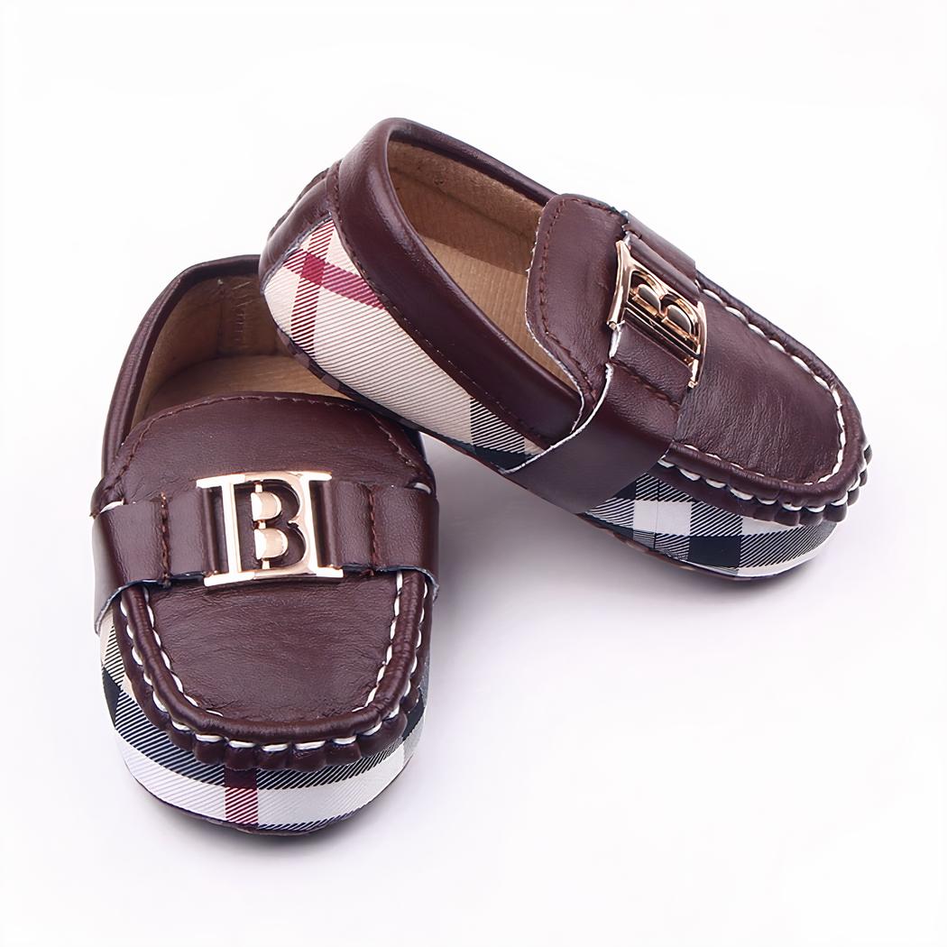 Mocassins habillés souples à carreaux et décoration dorée pour bébé
