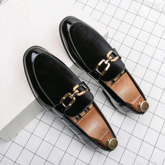 Mocassins habillés vernis noir et velours à mors dorés, Noir