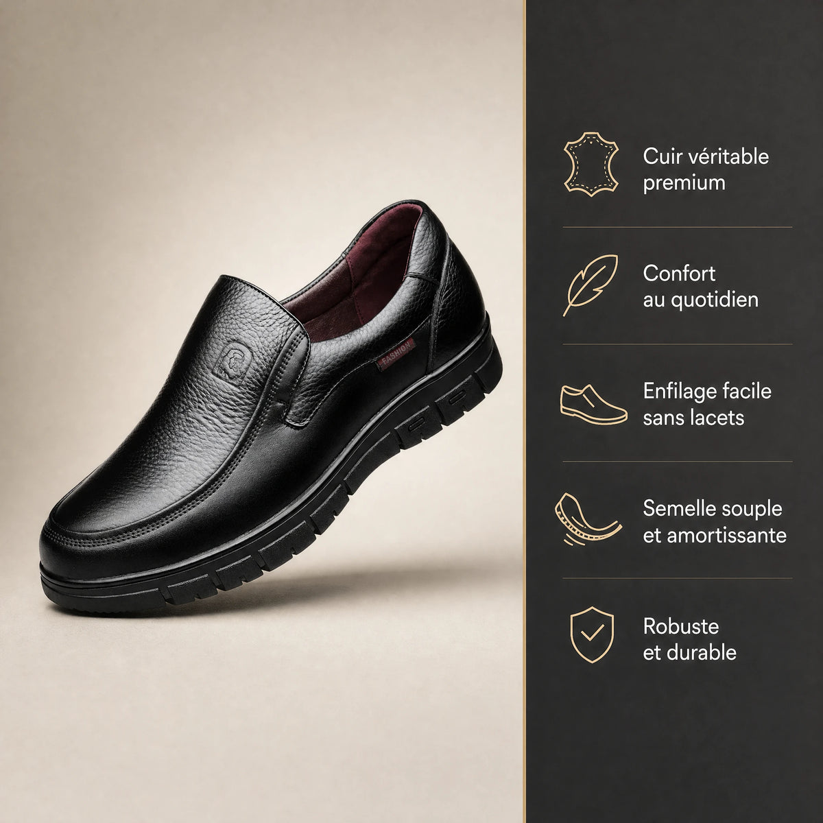 Mocassins Homme Cuir Souple à Semelle Orthopédique - Bénéfices produit