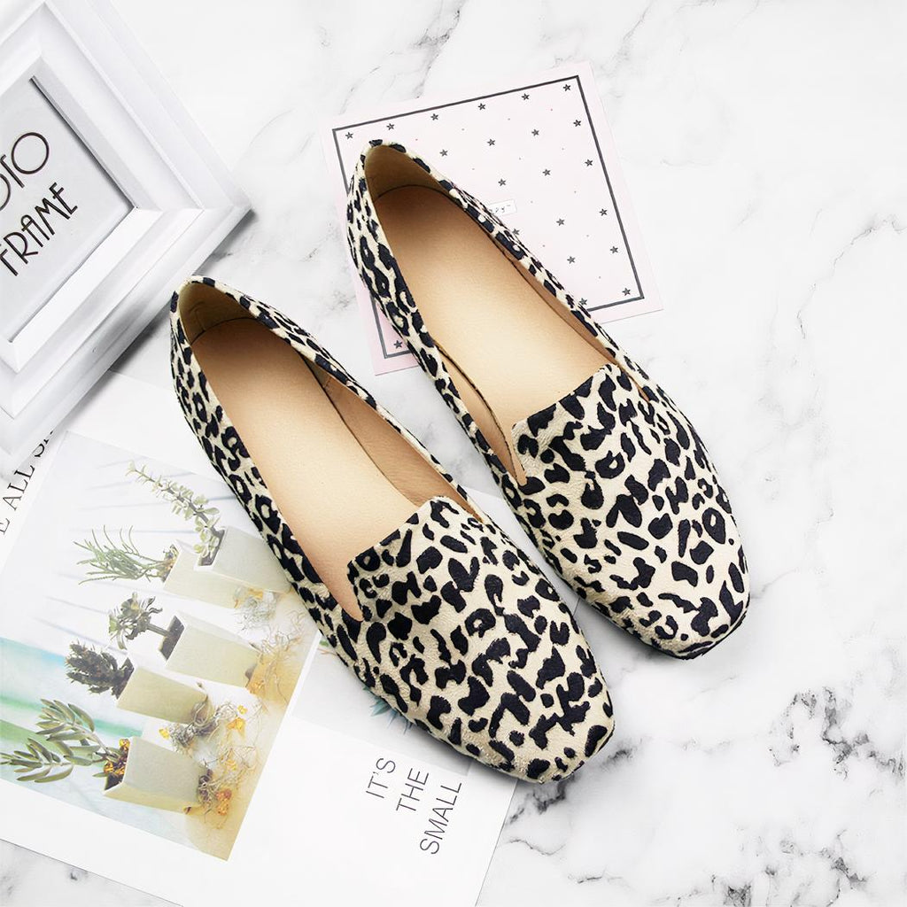 Mocassins imprimé léopard à bout carré pour femme
