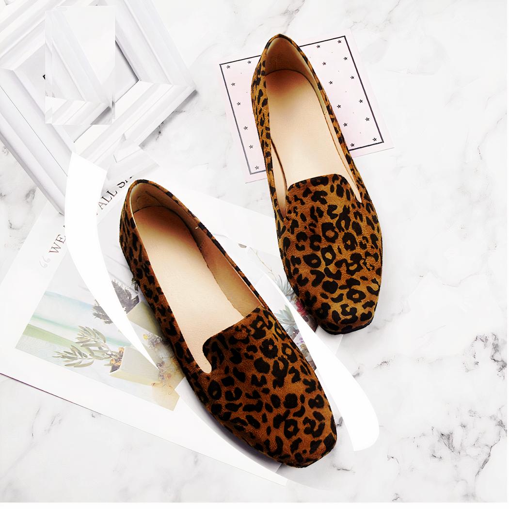 Mocassins imprimé léopard à bout carré pour femme