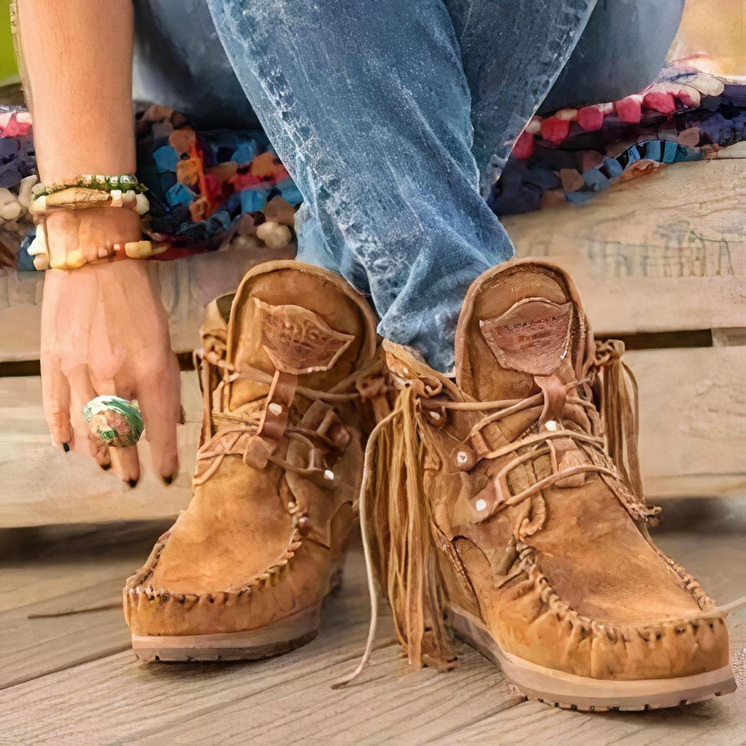 Mocassins indiens à lacets et franges