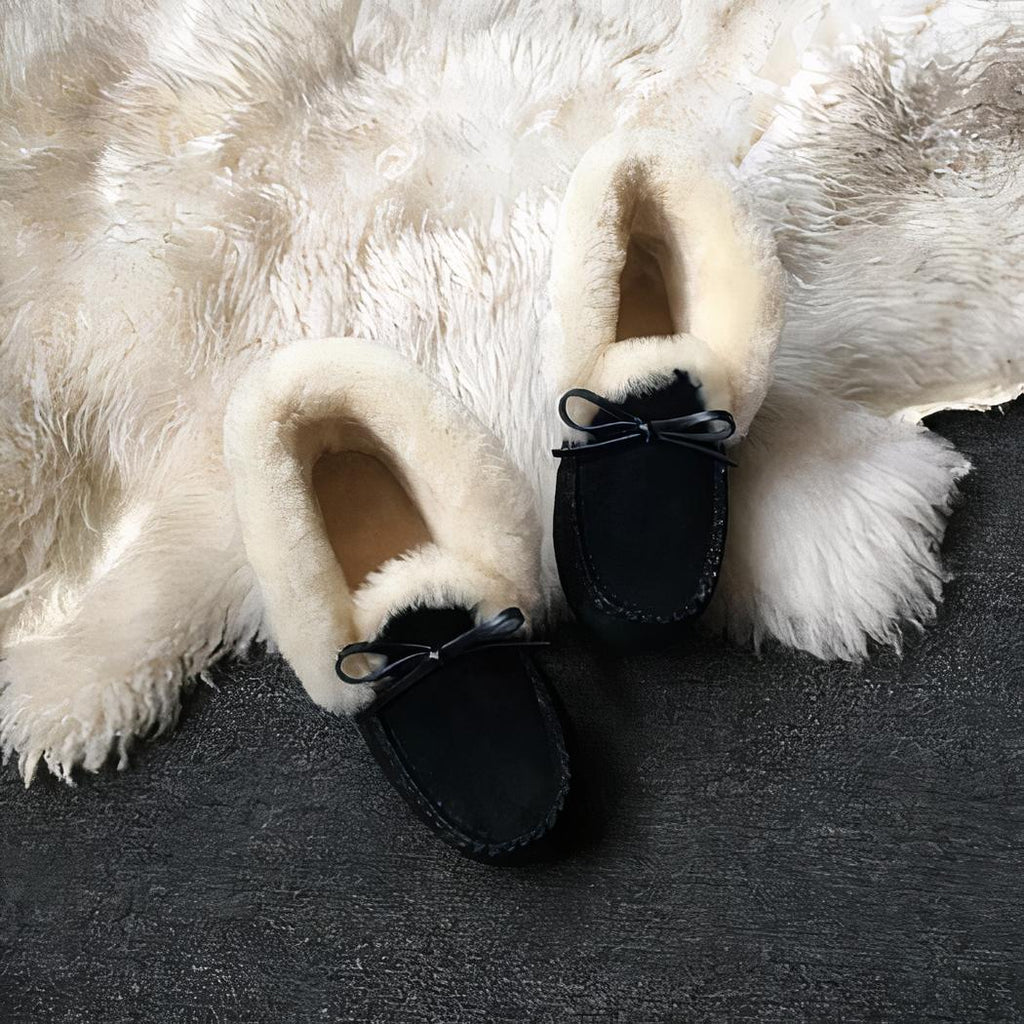 Mocassins indiens d'hiver en daim fourrés