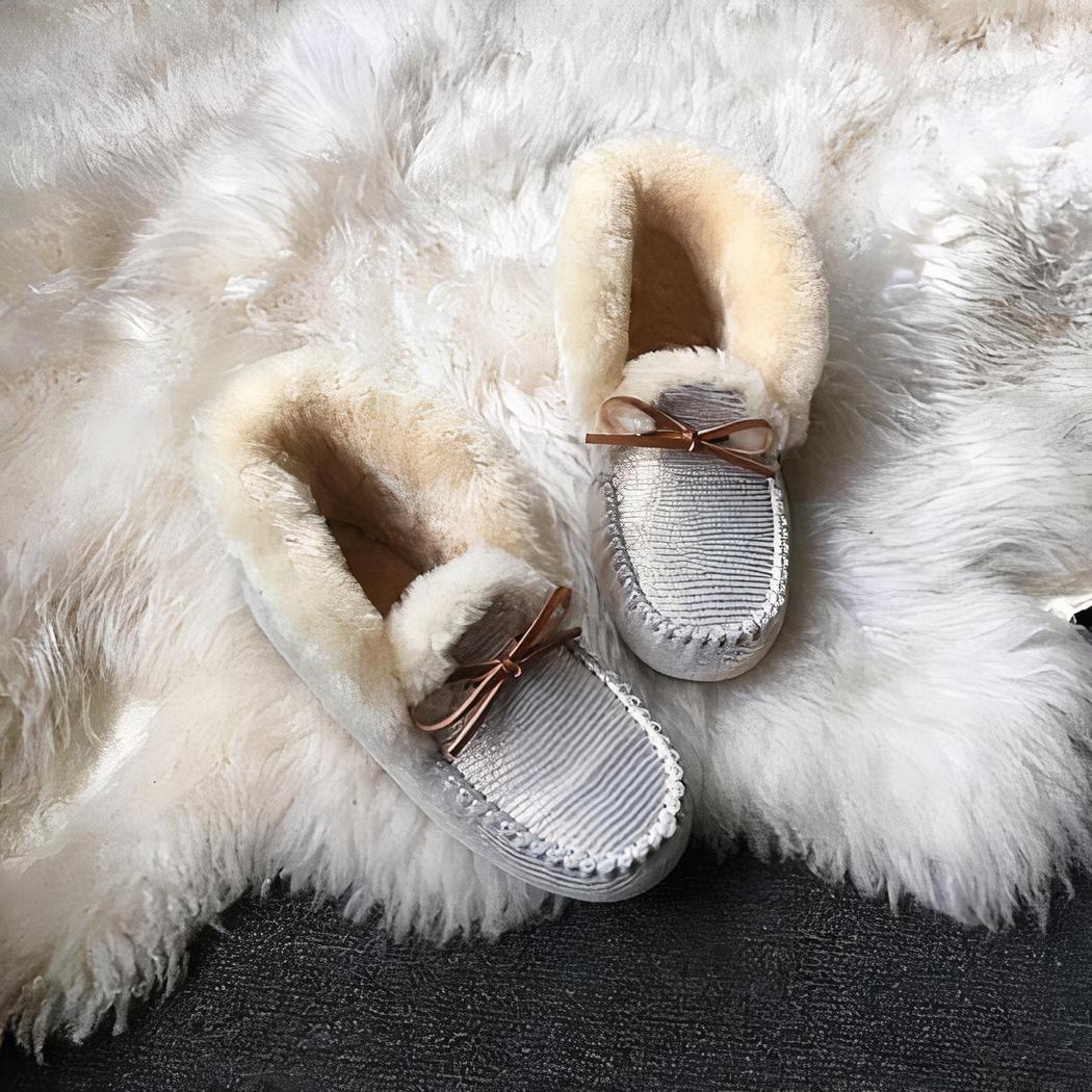 Mocassins indiens d'hiver en daim fourrés