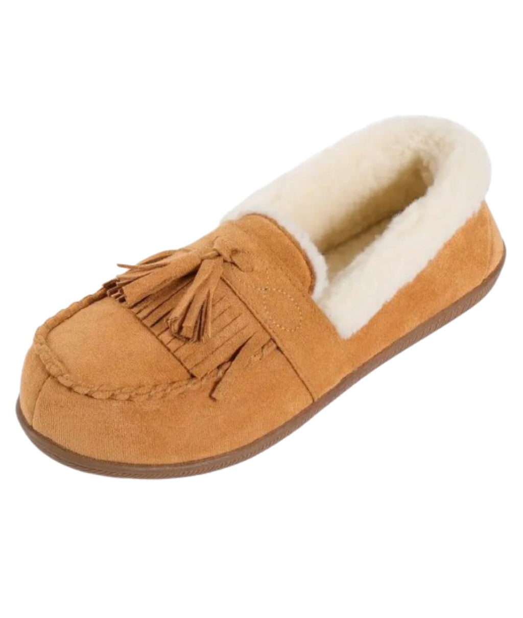 Mocassins Indiens En Daim Fourré Et Tige En Tweed