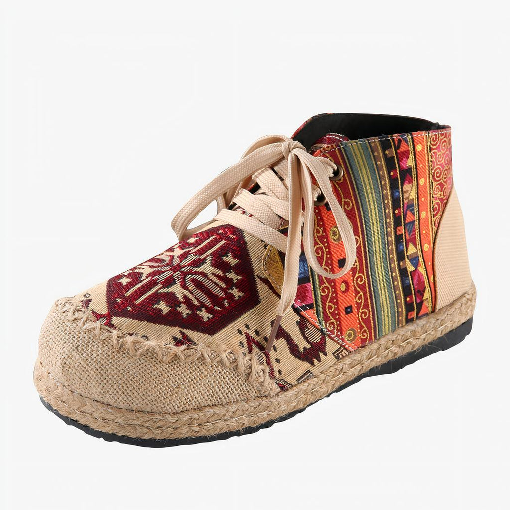 Mocassins indien à lacets, en toile de coton à motifs colorés ethnique