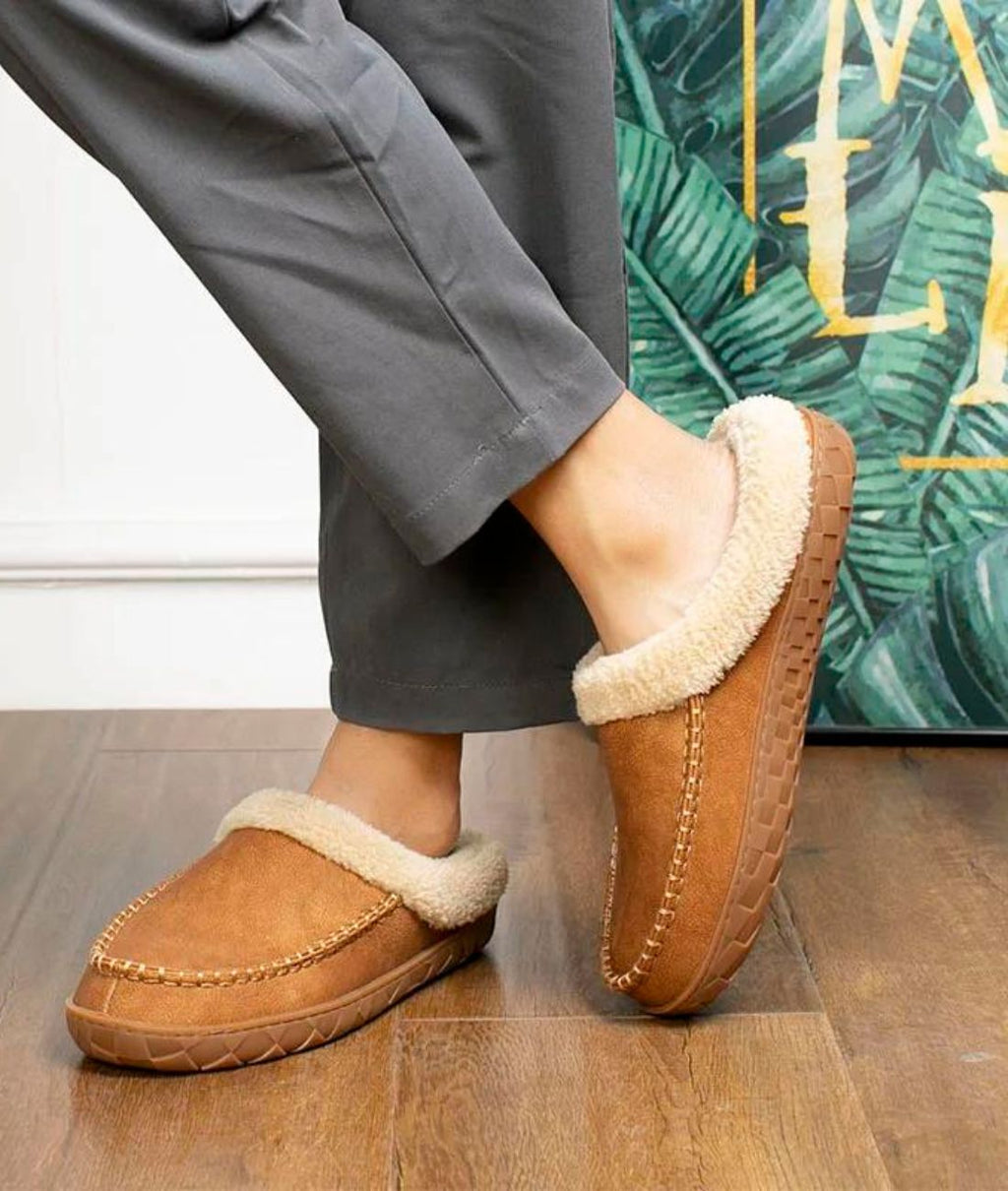 Mocassins Indiens D’hiver En Daim Fourrés